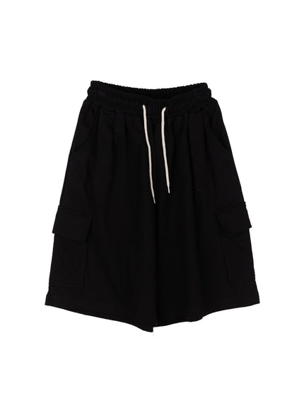 men-s-cargo-comfort-wide-leg-sweatshorts-iy529 / Black