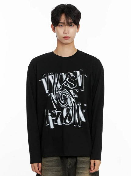 mens-twist-graphic-long-sleeve-shirt-io516 / Black