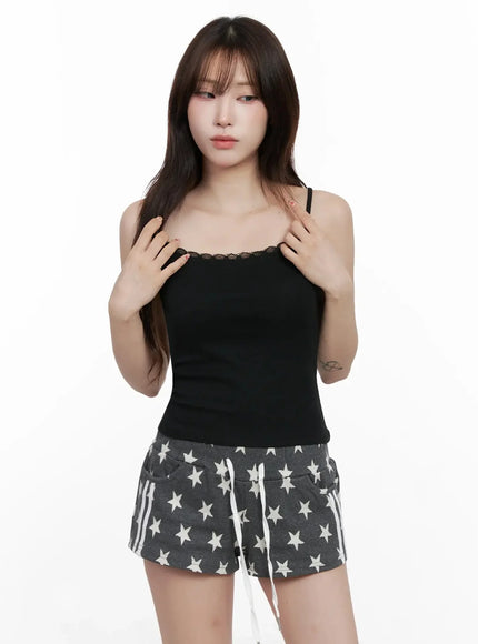 lace-trim-cami-tank-top-in514 / Black