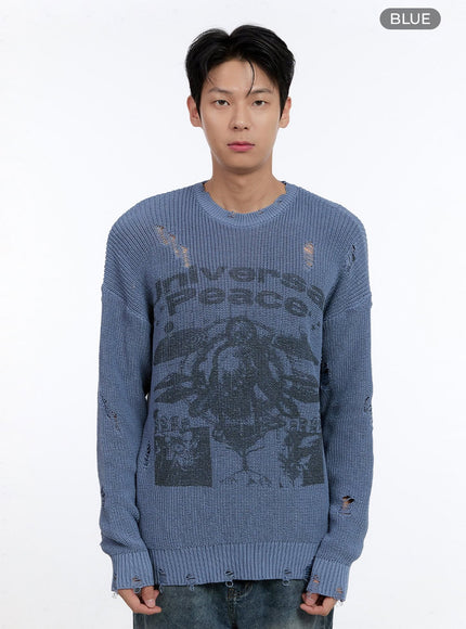 mens-destroyed-graphic-knit-ig428 / Blue