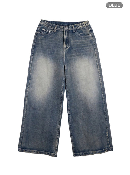 mens-wide-leg-fit-denim-jeans-io417 / Blue