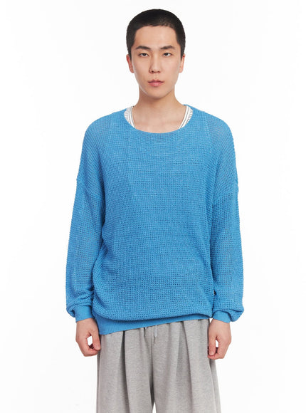 mens-cozy-waffle-knit-sweater-iy505 / Blue