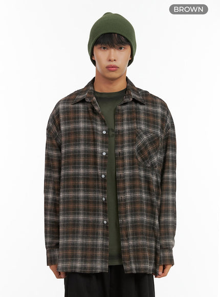 mens-checkered-cotton-buttoned-shirt-is420 / Brown