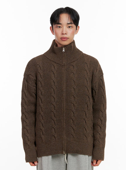 mens-cable-knit-zip-up-sweater-in426 / Brown