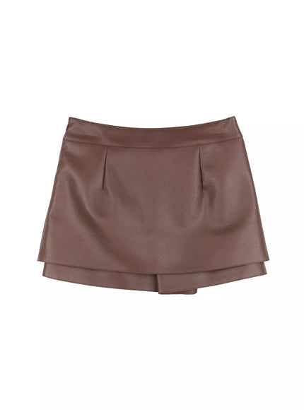 chich-faux-leather-skort-in507 / Brown