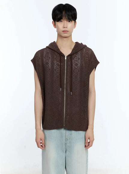 mens-sleeveless-knit-zip-up-jacket-ig501 / Brown