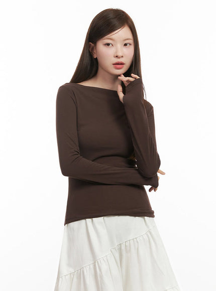 chic-boat-neck-long-sleeve-top-ij527 / Brown