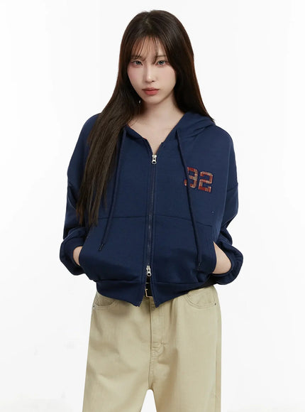 check-numbered-zip-up-hoodie-ij521 / Dark blue