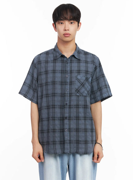 mens-short-sleeve-flannel-shirt-iu519 / Dark blue