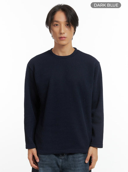 mens-ribbed-round-neck-long-sleeve-tee-io402 / Dark blue