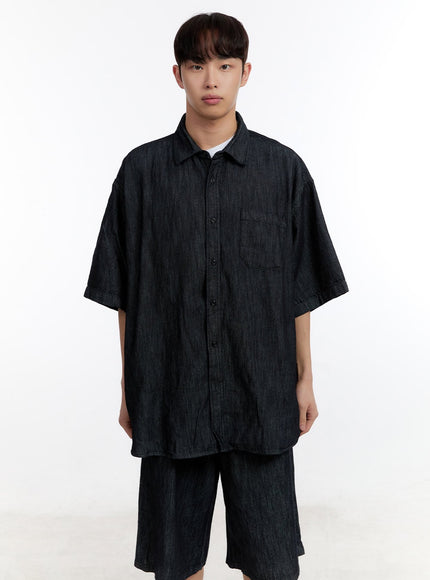 mens-collared-oversized-shirt-ia507 / Dark blue