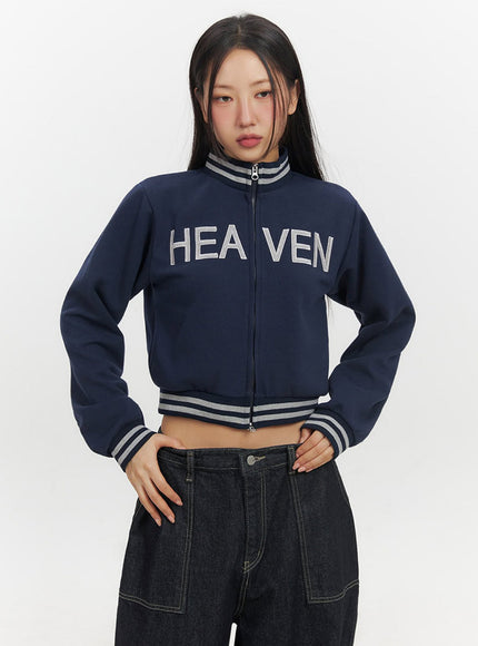 heaven-embroidered-zip-up-sweatshirt-if510 / Dark blue