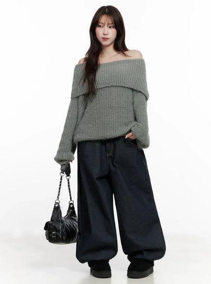 cozy-off-shoulder-knit-sweater-in514 / Dark gray