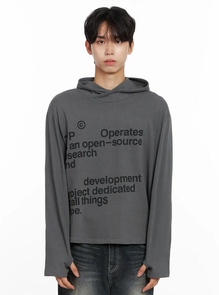 Men's Lettering Hand Warmer Hoodie IO516