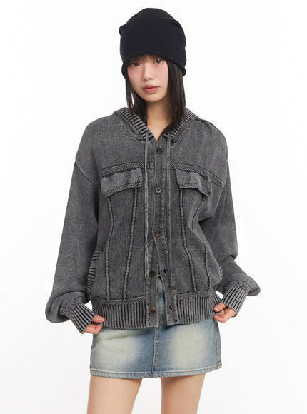 oversized-hooded-cardigan-ia528 / Dark gray