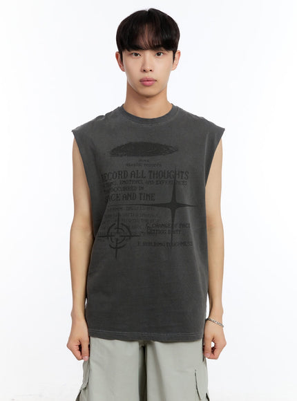 men-s-record-graphic-sleeveless-t-shirt-iy530 / Dark gray