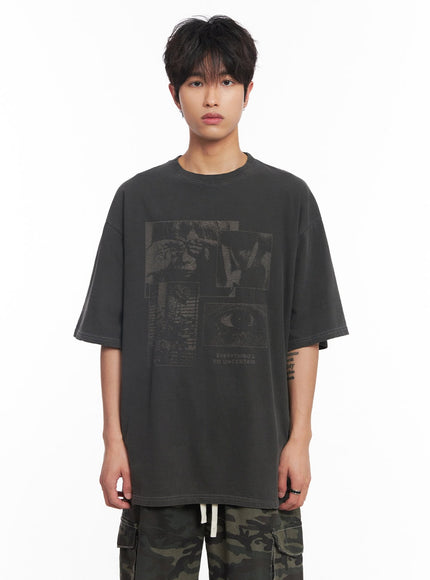 mens-uncertain-graphic-oversize-t-shirt-iy508 / Dark gray