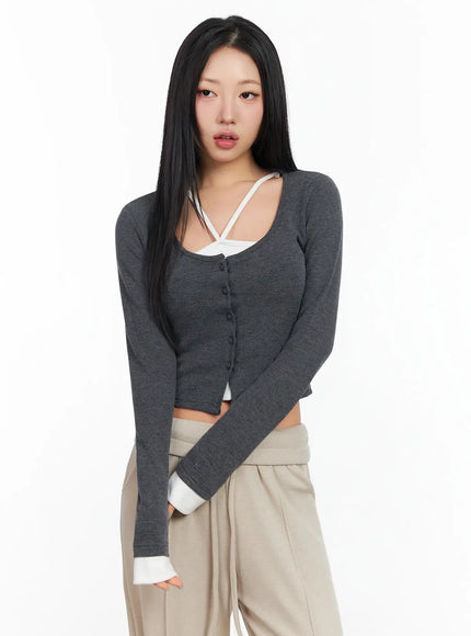 layered-halter-cardigan-top-ia507 / Dark gray