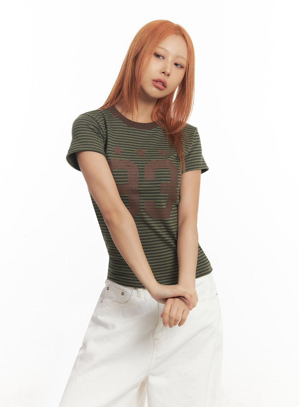 striped-slim-fit-graphic-top-ia515 / Dark green