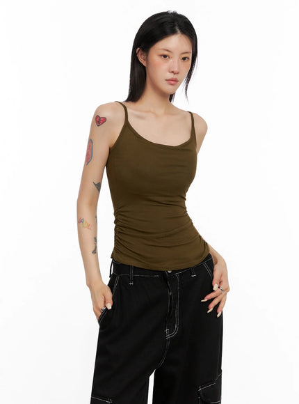 ruche-detail-tank-top-is515 / Dark green