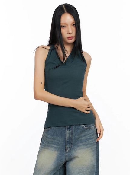 ribbed-halter-sleeveless-top-co517 / Dark green