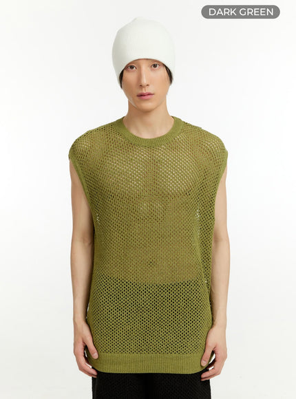 mens-sheer-sleeveless-top-il418 / Dark green