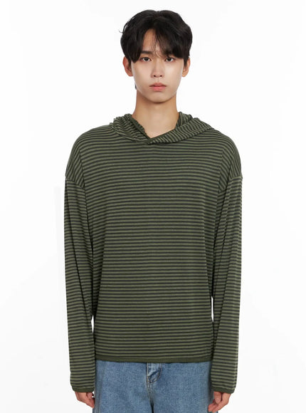 mens-striped-hooded-long-sleeve-io517 / Dark green