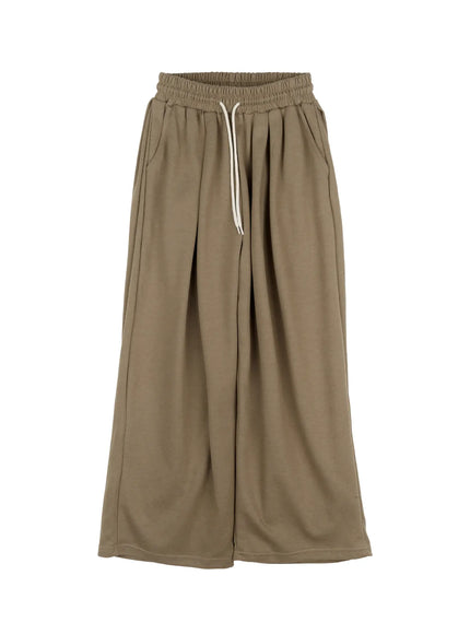 double-pleated-wide-sweatpants-ij529 / Dark green