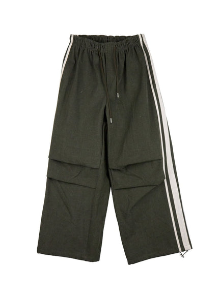 striped-trackpants-with-adjustable-waist-ij503 / Dark green
