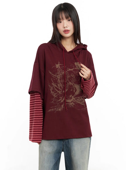 oversized-graphic-hoodie-in507 / Dark red