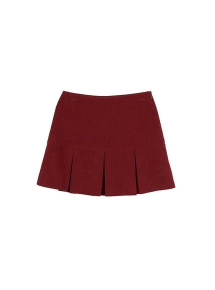 soft-touch-pleated-mini-skirt-in427 / Dark red