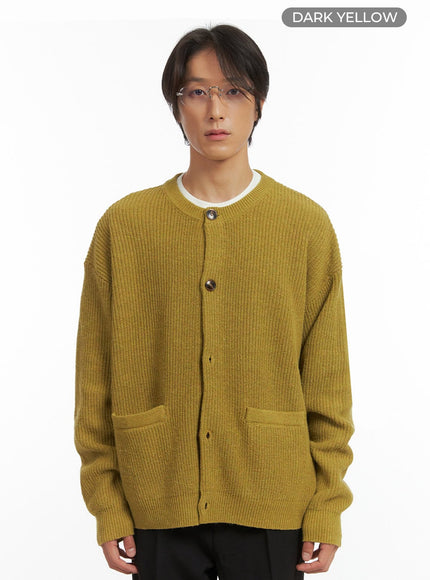 mens-scoop-neck-pocket-cardigan-io417 / Dark yellow