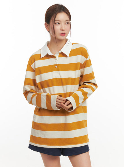 Stripe Long Sleeve Polo Shirt IM514