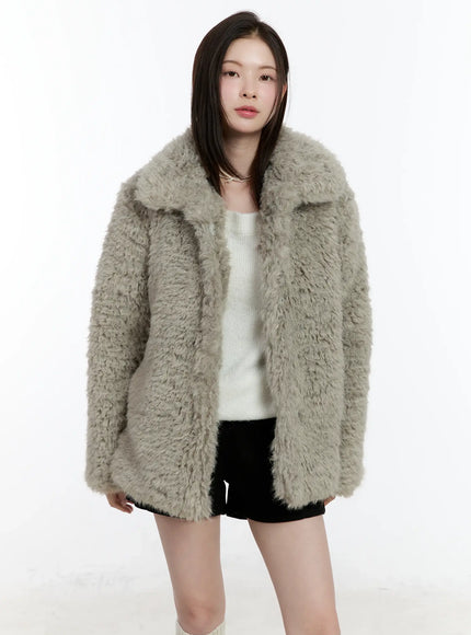 half-length-snap-button-faux-fur-jacket-id510 / Gray