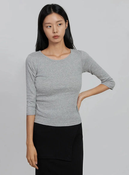 quarter-sleeve-round-neck-top-id516 / Gray