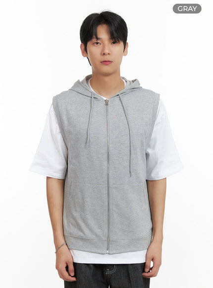 mens-hooded-zip-up-vest-il404 / Gray