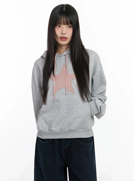 star-patch-cotton-hoodie-if505 / Gray