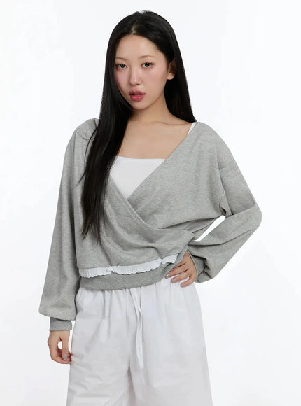 frilled-wrap-sweatshirt-im509 / Gray