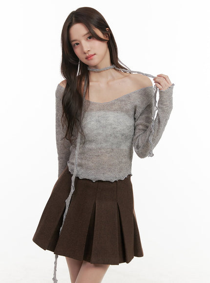 See-Through Off-Shoulder Top with Tie Set IJ510