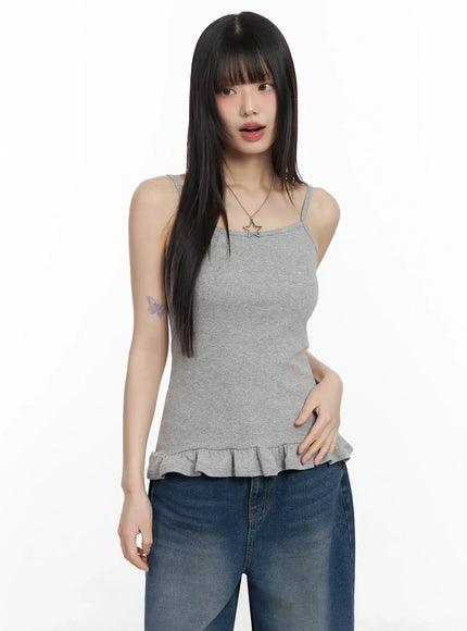 frill-hem-cami-top-f517 / Gray