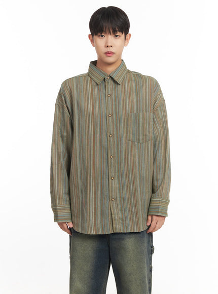 mens-oversize-stripe-collared-shirt-im527 / Green