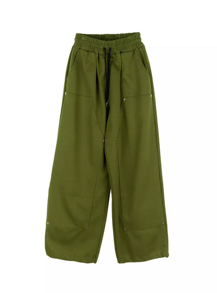 wide-leg-stud-accent-sweatpants-ig508 / Green