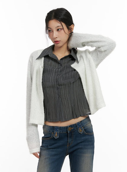 slim-fit-crop-cardigan-cn416 / Light beige