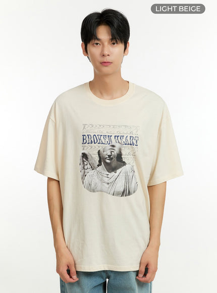 mens-oversized-graphic-cotton-t-shirt-il412 / Light beige