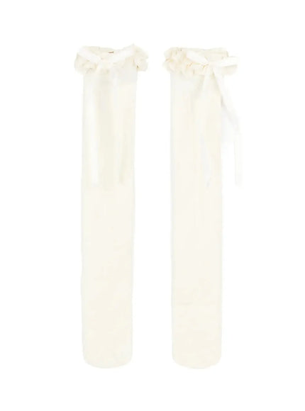 cute-ruffle-bow-knee-socks-iy526 / Light beige
