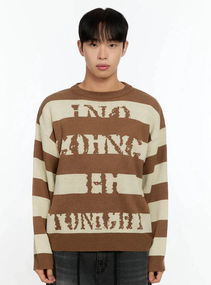 mens-graphic-striped-sweater-in506 / Light beige