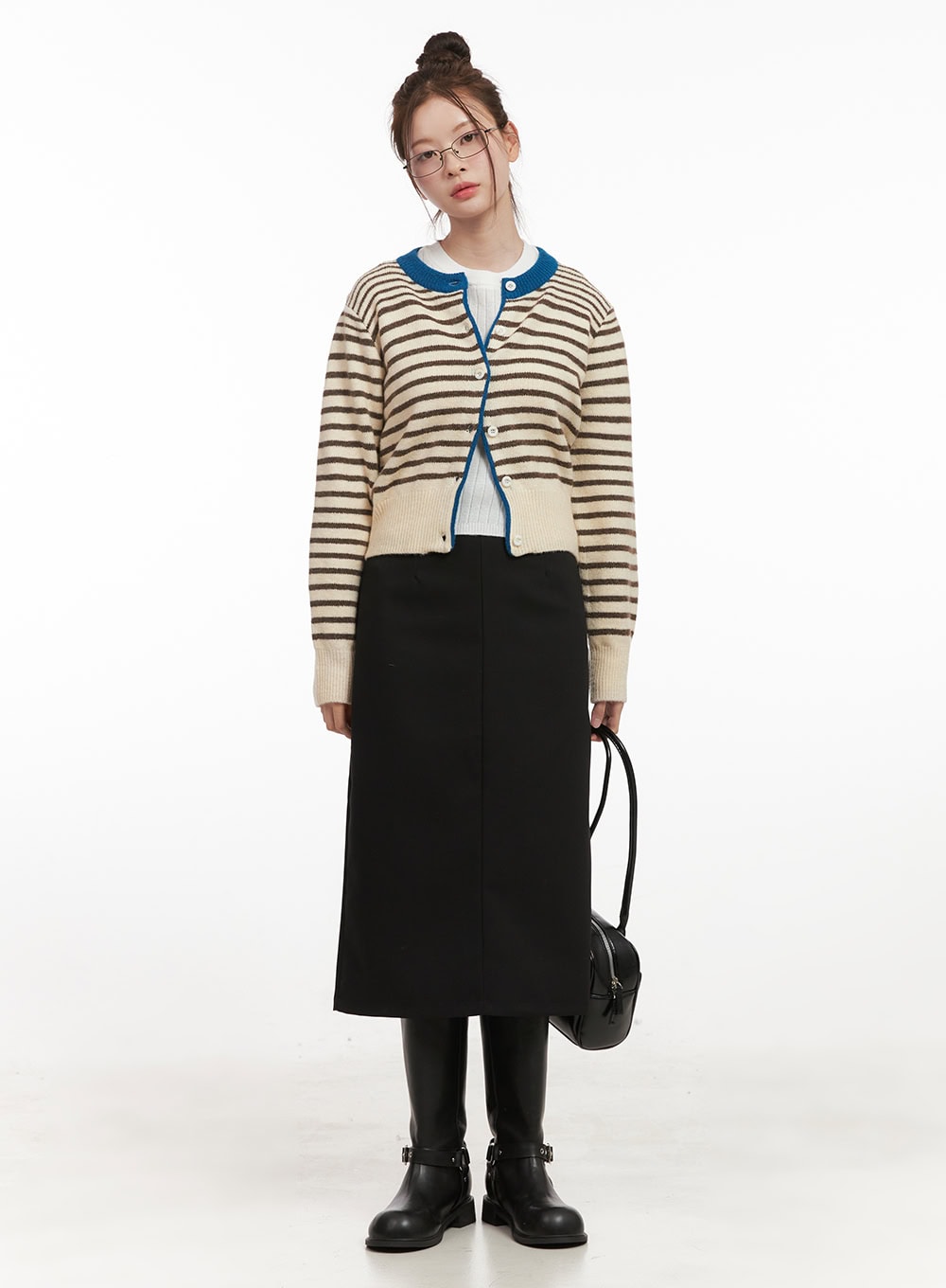 stripe-buttoned-cardigan-if505 / Light beige