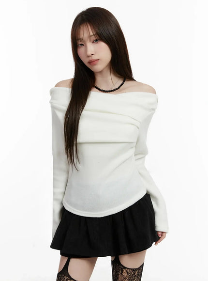 Fleece Off-Shoulder Long Sleeve Top IJ521