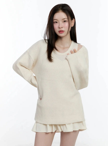 v-neck-knit-tank-and-sweater-set-id526 / Light beige