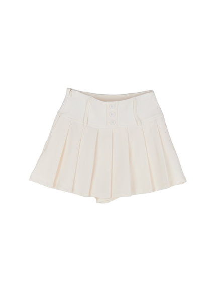pleated-buttoned-mini-skirt-iu503 / Light beige